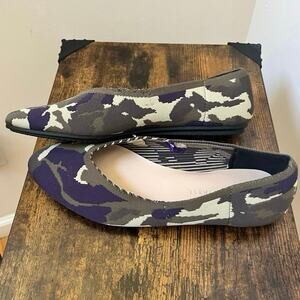 Kelly & Kate KK Fonzie Army Green Purple  Camo Almond Toe Knit Flats Size 7.5M